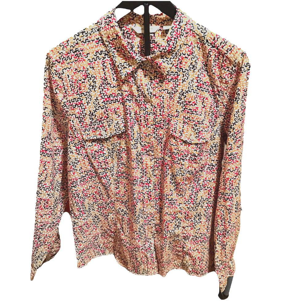 NWT WM XL Red/Black scroll Print Button Down Blouse Vintage Y2k Liz Claiborne NY